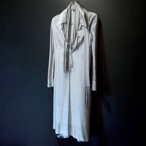 Real Vintage Tailored Custom By Order Silver Long Sleeve Dress with Scarf